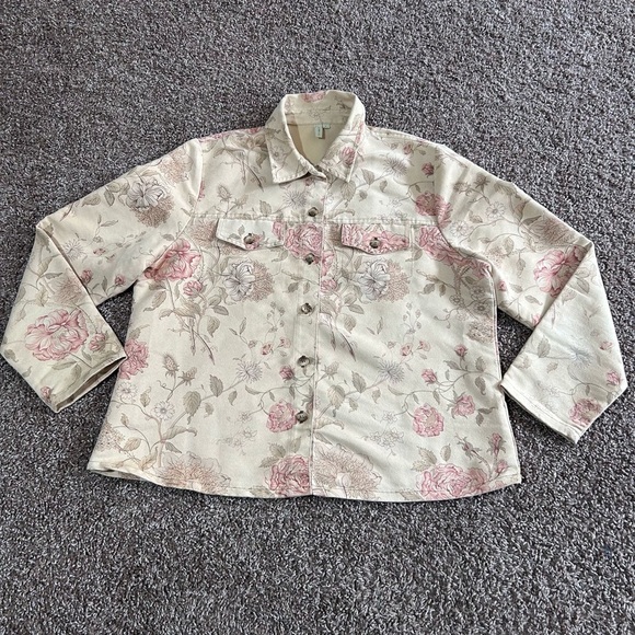 Bu JJ Cream and Pink Utility Jacket with Floral Design - Picture 1 of 8